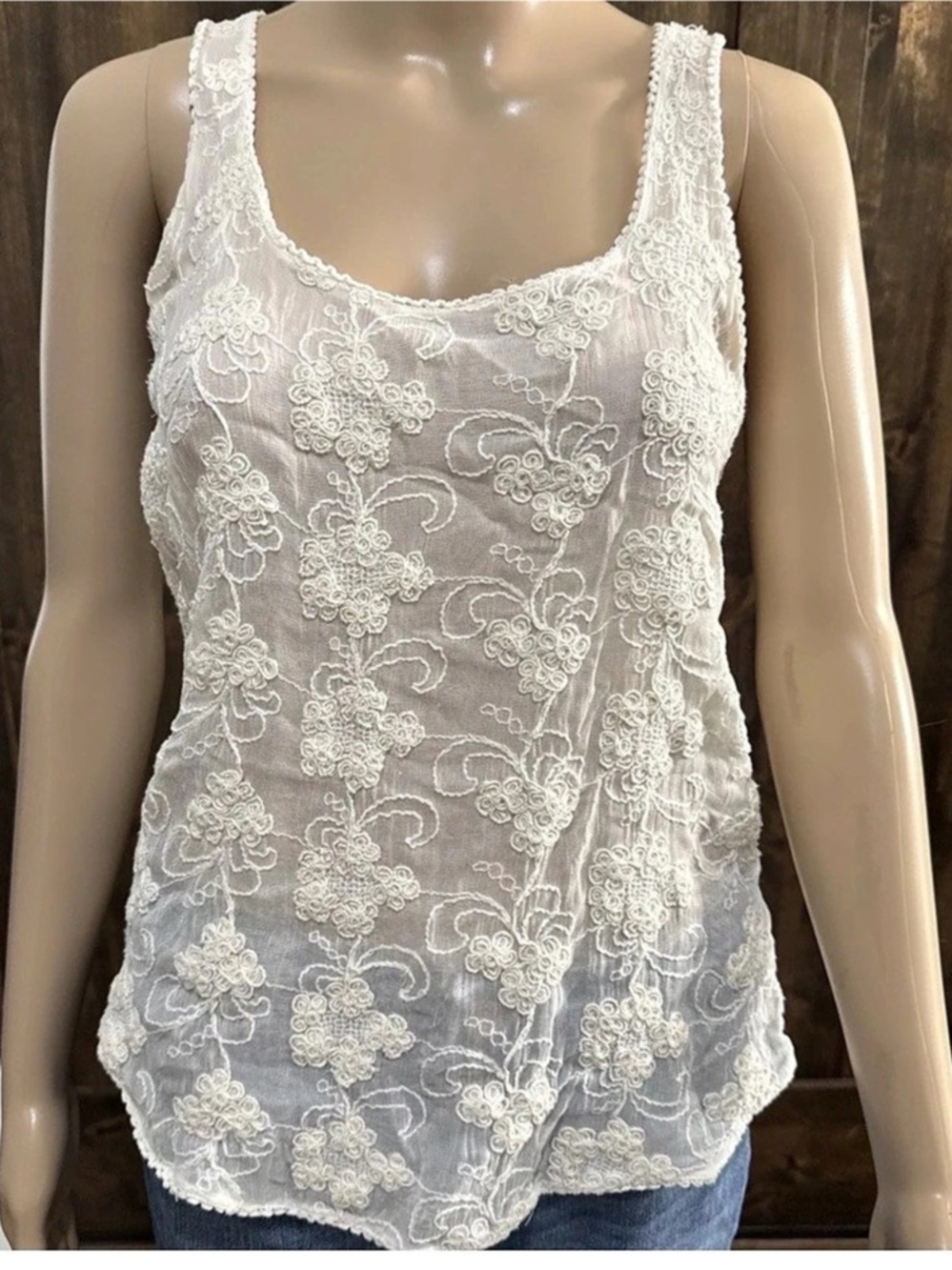 Lucky Brand Floral Lace Tank Top in White Size Small